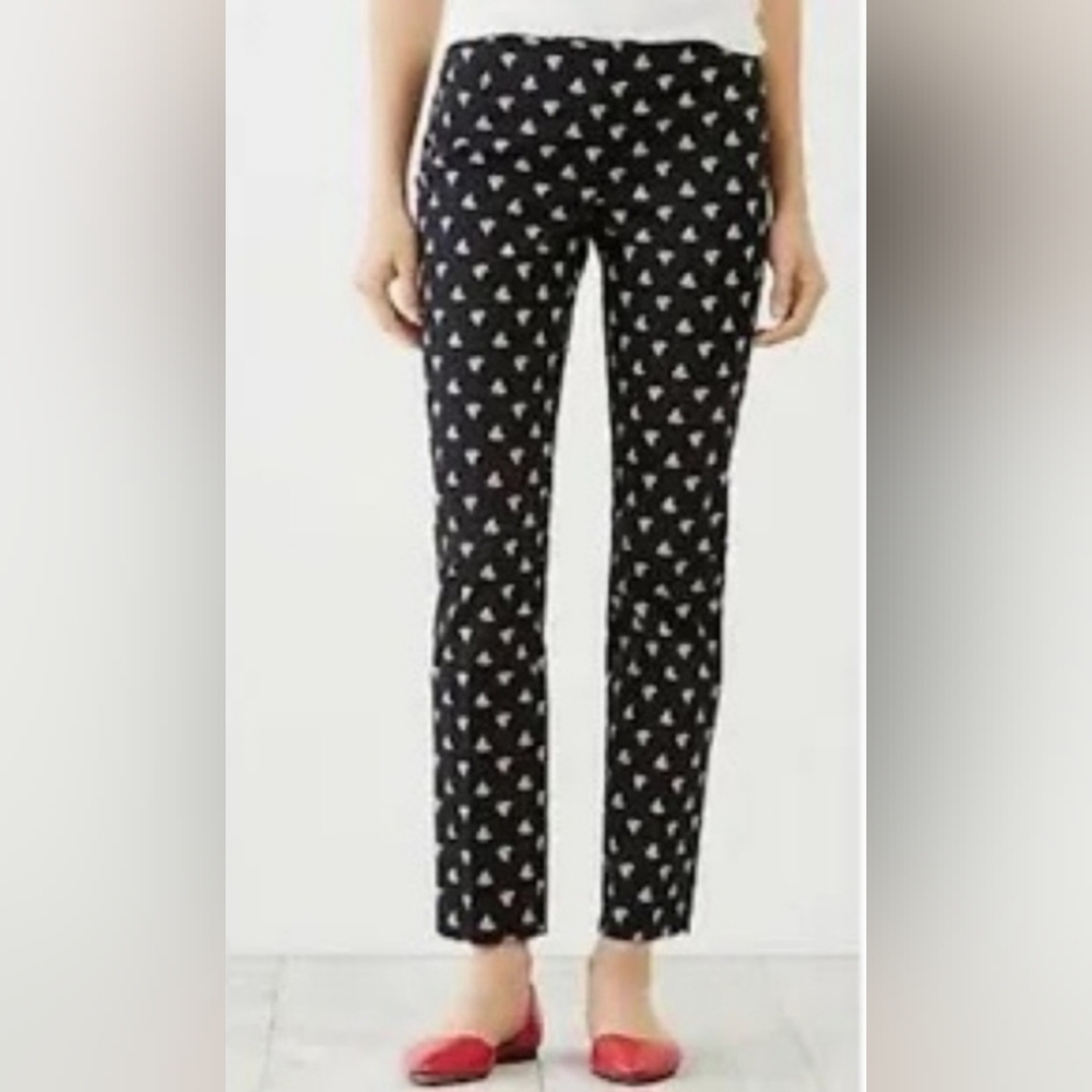 J. Jill Paisley Spray Black/White Cotton Stretch Ankle Pants Women's Size 8